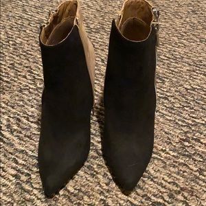 Gray and black ankle booties